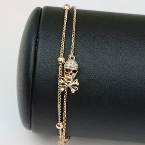 Rose Gold Double Layer Skull Bracelet with Crystal Accents, XPBL0674
